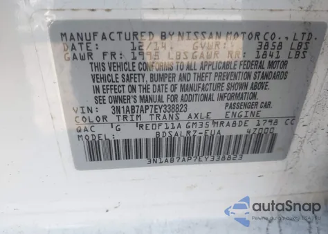 2014 Nissan Sentra Sr from USA, damaged, VIN 3N1AB7AP7EY338823
